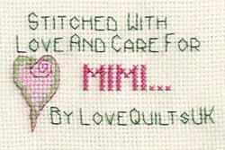 Cross stitch square for Mimi K's quilt