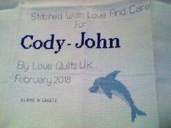 Cross stitch square for Cody-John's quilt