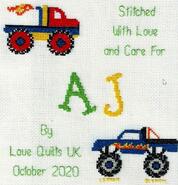 Cross stitch square for AJ's quilt
