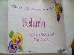 Cross stitch square for Asharla A's quilt