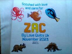 Cross stitch square for Zac B's quilt