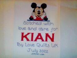 Cross stitch square for Kian J's quilt