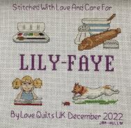 Cross stitch square for Lily-Faye's quilt