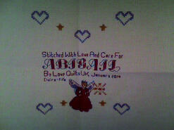 Cross stitch square for Abigail W's quilt