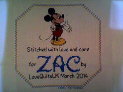 Cross stitch square for Zac K's quilt