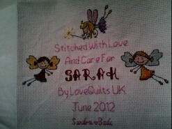 Cross stitch square for Sarah B's quilt