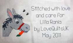 Cross stitch square for Lilia Rania's quilt