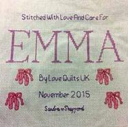 Cross stitch square for Emma C's quilt