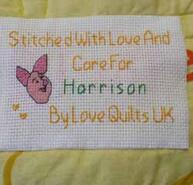 Cross stitch square for Harrison L's quilt