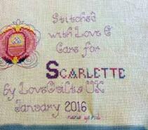 Cross stitch square for Scarlette P's quilt