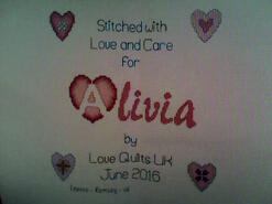 Cross stitch square for Alivia's quilt