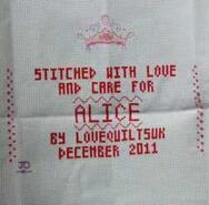 Cross stitch square for Alice B's quilt