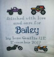 Cross stitch square for Bailey H's quilt