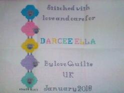 Cross stitch square for Darcee Ella C's quilt