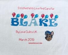 Cross stitch square for Blake M's quilt