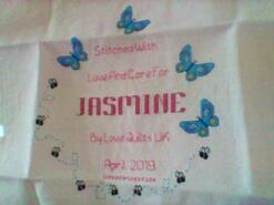 Cross stitch square for Jasmine A's quilt