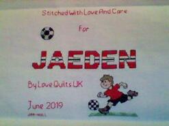 Cross stitch square for Jaeden J's quilt