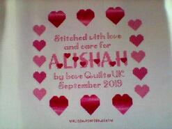 Cross stitch square for Alishah S's quilt