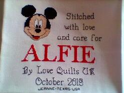 Cross stitch square for Alfie G's quilt