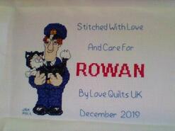 Cross stitch square for Rowan C's quilt