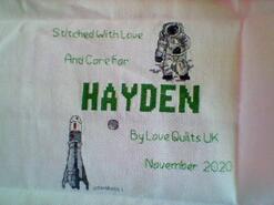 Cross stitch square for Hayden C's quilt