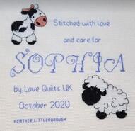 Cross stitch square for Sophia's quilt