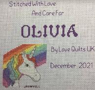 Cross stitch square for Olivia B's quilt