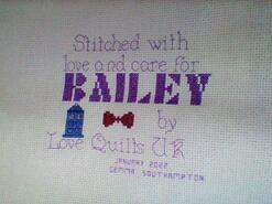Cross stitch square for Bailey F's quilt
