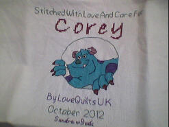 Cross stitch square for Corey E's quilt