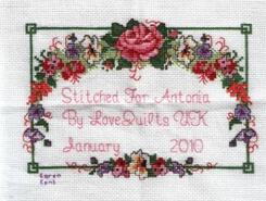 Cross stitch square for Antonia's quilt