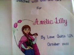 Cross stitch square for Amelia-Lilly's quilt