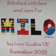Cross stitch square for Milo M's quilt