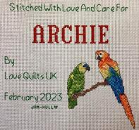Cross stitch square for Archie B's quilt