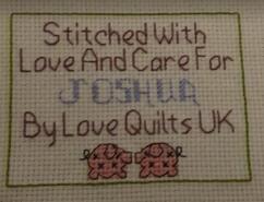 Cross stitch square for Joshua C 's quilt