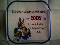 Cross stitch square for Cody M's quilt