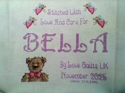 Cross stitch square for Bella W's quilt
