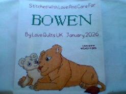 Cross stitch square for Bowen B's quilt