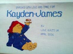 Cross stitch square for Kayden-James's quilt