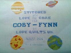 Cross stitch square for Coby-Fynn's quilt