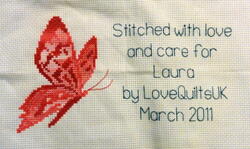 Cross stitch square for Laura W's quilt